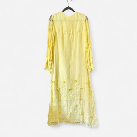 American Vintage Dresses & Skirts - Vintage 60s / 70s Lemon Yellow Sheer Long Sleeve Maxi Dress 3D flower applique